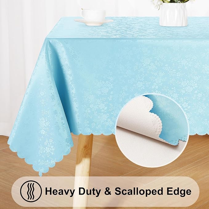 Smiry Rectangle Table Cloth, Waterproof Heavy Duty Vinyl Tablecloths, Wipeable Washable Table Cover for Kitchen and Dining Room (Light Blue, 60" X 84")