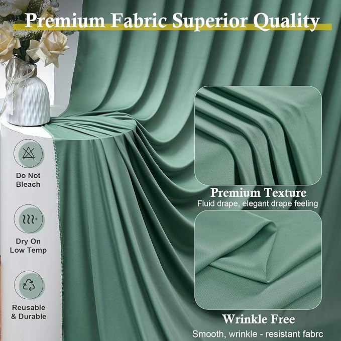 20ft x 12ft Grayish Green Backdrop Curtains for Parties, Wrinkle Free 4 Panels Photo Backdrop Drapes Back Drop Cloth for Wedding Birthday Photography Background Decor