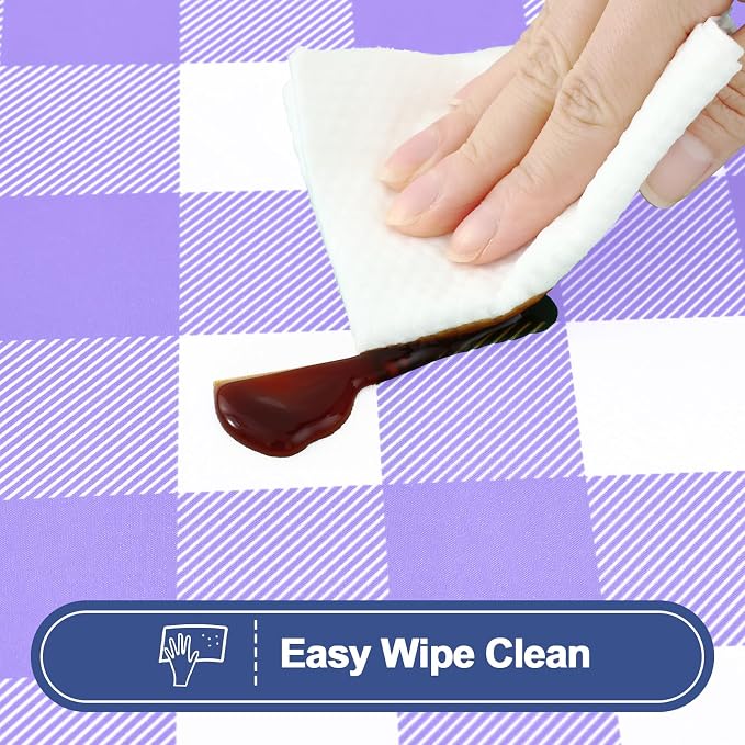 Smiry Picnic Table Cloth 4 Pack, Waterproof Elastic Fitted Tablecloths for 6FT Rectangle Tables, Washable Polyester Buffalo Plaid Tablecloth for Camping, Dining & Outdoor (Purple & White, 30" x 72")