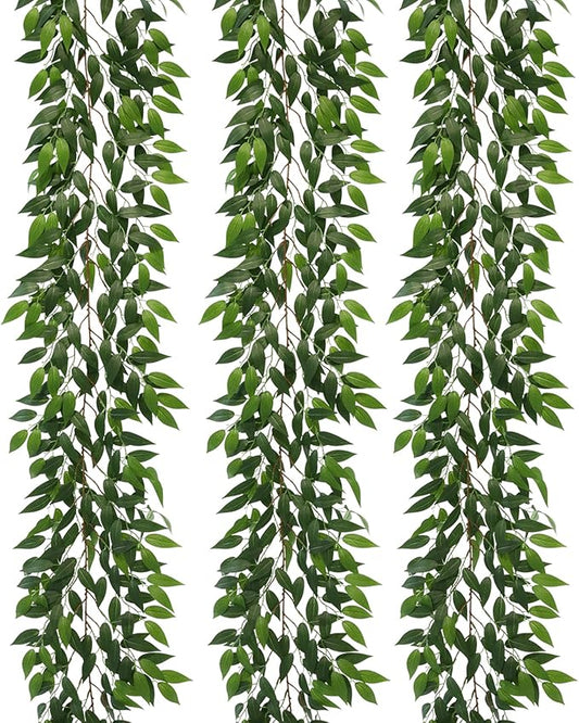 Dallisten 3 Strands Italian Ruscus Artificial Vines, 73" Silk Vine Garland with Green Leaves, Fake Hanging Plants Greenery Decor for Home, Bedroom, Wall, Party, Wedding Decoration