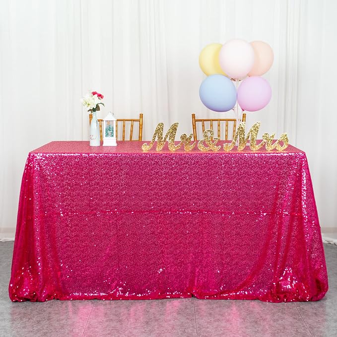 ShiDianYi Sequin Tablecloth Rectangle 50x72-Inch Hot Pink Table Cloths for Parties Rectangular Tablecloth Overlay Fuchsia Sequin Fabric Table Linens Birthday