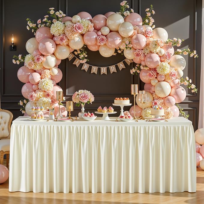 Wish Care 6 Pack Cream Rectangle Table Clothes for 6 Foot Tables, Polyester Fitted Tablecloths 6ft Stretch Table Cover for Wedding, Birthday, Parties, Trade Show, Craft Show