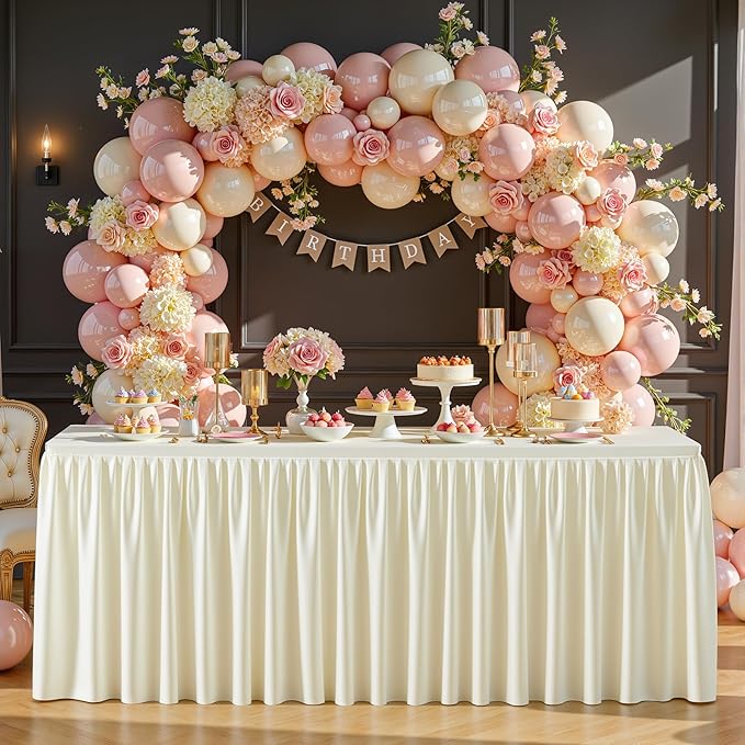 Wish Care 6 Pack Cream Rectangle Table Clothes for 8 Foot Tables, Polyester Fitted Tablecloths 8ft Stretch Table Cover for Wedding, Birthday, Parties, Trade Show, Craft Show
