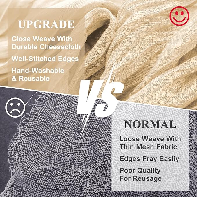 Wokceer Cheesecloth Table Runner Sand 10FT Boho Gauze Christmas Cheese Cloth Table Runner for Party Easter Rustic Sheer Table Runners for Baby Bridal Shower Wedding Table Decor