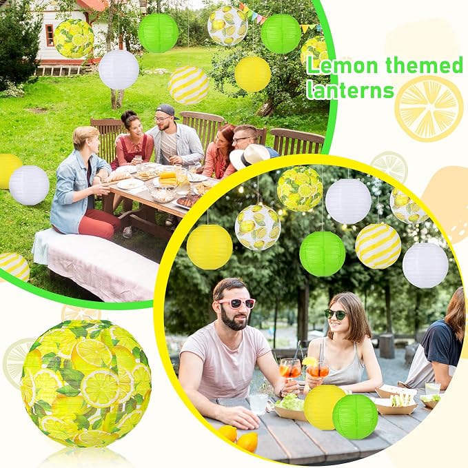 Panelee 12 Pcs Summer Lemon Party Decorations Paper Lanterns Round Hanging Lemon Paper Lanterns for Summer Fruit Party Decorations Supplies Indoor Outdoor