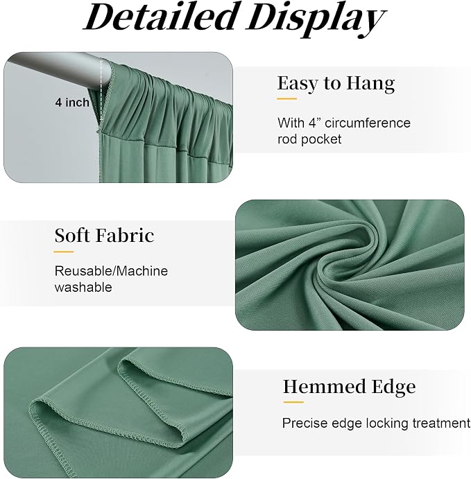 20ft x 12ft Grayish Green Backdrop Curtains for Parties, Wrinkle Free 4 Panels Photo Backdrop Drapes Back Drop Cloth for Wedding Birthday Photography Background Decor
