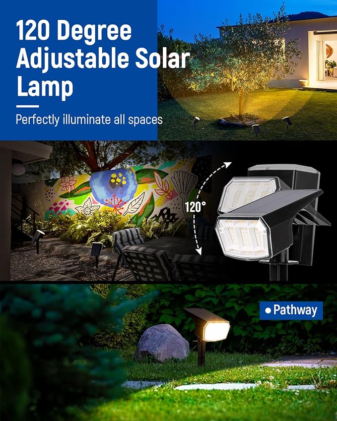 AUDERWIN Solar spotlights Outdoor 63 LED 3 Lighting Modes, IP65 Waterproof Lighten Yard Garden House Garage Pathway for Christmas Decorations-10 Pack