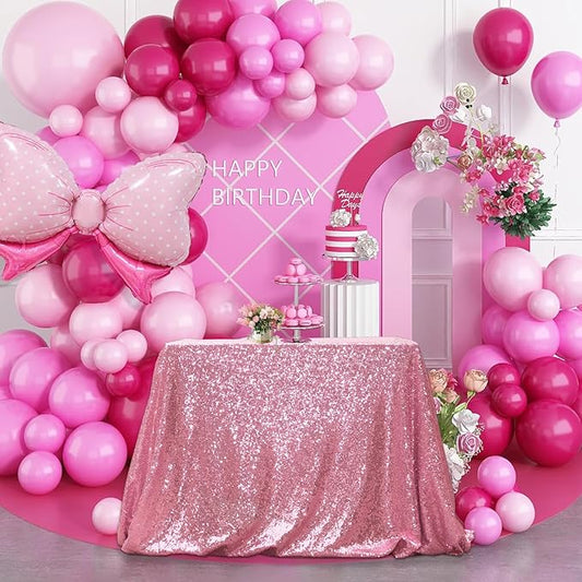 PartyDelight Sequin Tablecloth Fuchsia Pink Sparkly Rectangular Table Cloth Wedding Sweetheart Christmas 48"x72"