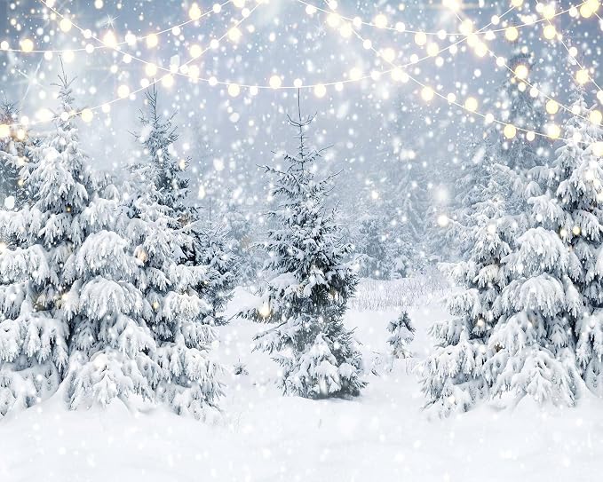 7 x 5 ft Winter Snow Forest Backdrop Snowy Scene Wonderland Snowflake Glitter Snowy Pine Tree Photo Christmas Photography Backdrops Winter Landscape Forest New Year Holiday Party Decoration Banner