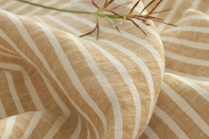 Linen Tablecloth- 60x108 Inch Stripe Pure Linen Light Brown and White Table Cloth for Rectangle Tables, for Fall, Autumn, Thanksgiving, Machine Washable