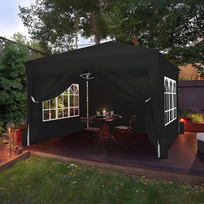 SANWAY 10x10 Pop Up Canopy with Sidewalls x 4 – Easy Setup Canopy Tent, Waterproof, UV-Resistant, Portable with Carry Bag for Outdoor Events, Camping, and Backyard Parties – Black