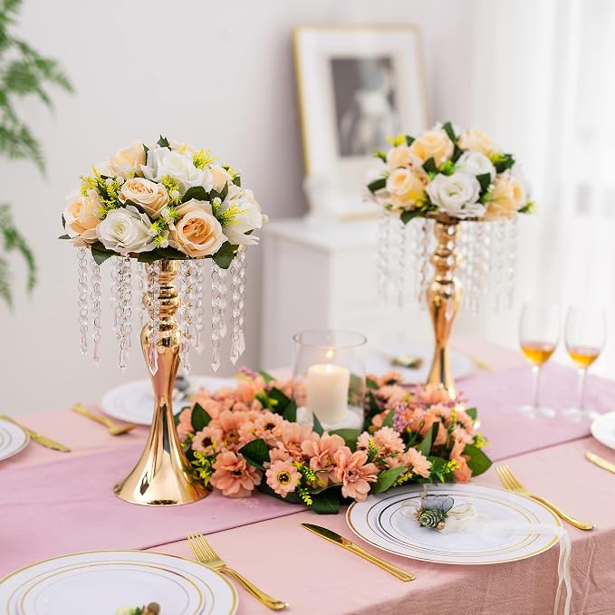 Gold Vase Stand Table: 13.8in Wedding Centerpieces, Set of 10 | High End Crystal Design Vase Stand for Wedding Party Reception Birthday Event Home, Tall Table Center Piece