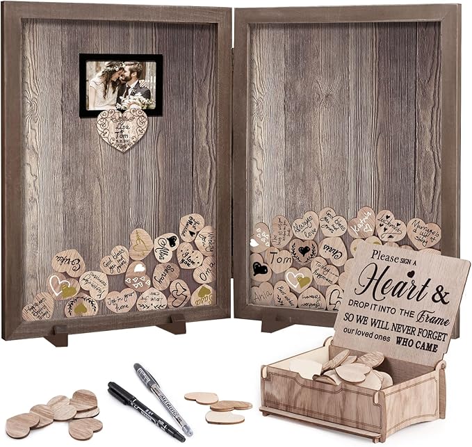 Y&K Homish Guest Book for Wedding Alternative Rustic Wedding Decorations for Reception Wedding Signs Guest Book with Pen 160 Blank Wooden Hearts