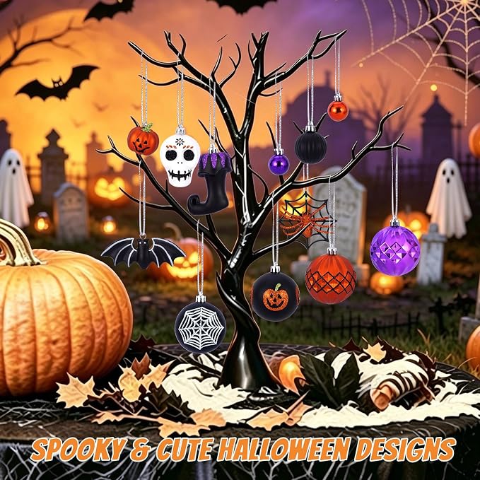 100Pcs Halloween Hanging Ball Ornaments, Ornaments Tree Decorations, Shatterproof Plastic Balls for Cute Holiday Party Indoor Home Decor (100Pcs)