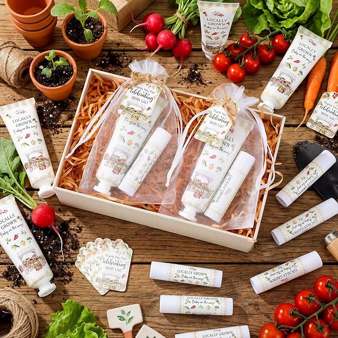 Lounsweer 24 Sets Locally Grown Baby Shower Hand Cream and Lip Balm Gift Farmers Market Baby Shower Party Favors for Guest Vegetable Theme Travel Size Hand Lotion and Lip Balm Birthday Party Supplies