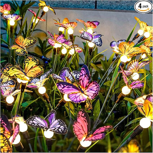 TONULAX Solar Garden Lights - 4 Pack Swaying Butterfly Light, Swaying in The Wind, Solar Outdoor Lights, Yard Patio Pathway Decoration, High Flexibility Iron Wire & Realistic Butterflies(4 Pack)