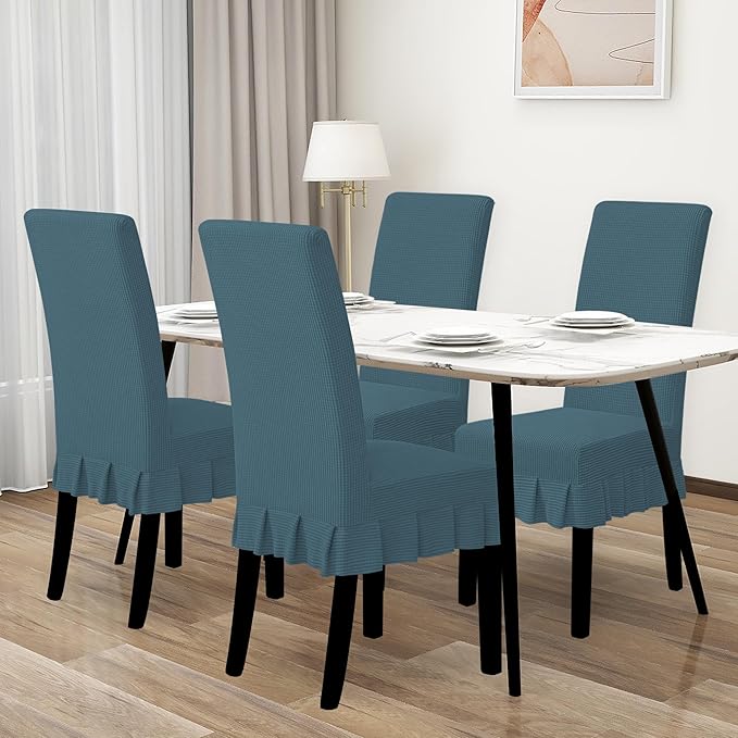 Easy-Going Dining Chair Covers Stretch Parsons Chair Slipcover with Skirt Chair Covers for Dining Room Restaurant Banquet (4 PCS, Bluestone)