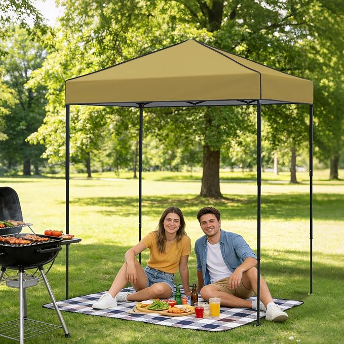 6x4 Pop Up Canopy Tent, Instant Portable Beach Canopy, Outdoor Tent with Carry Bag for Camping, Sports, Tailgating, Events, Beige