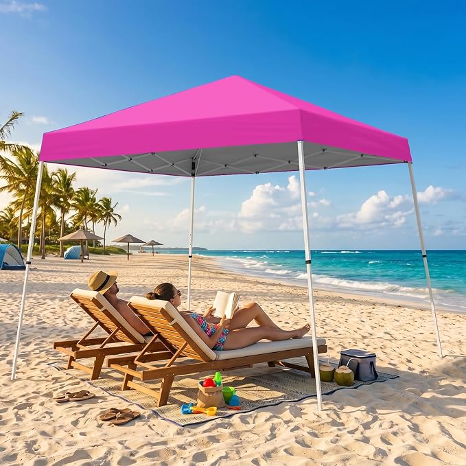 10x10 Pop Up Canopy Tent with Carry Bag, Slant Leg Instant Shade Shelter for Outdoor Events, Camping, Sports, Parties, Pink