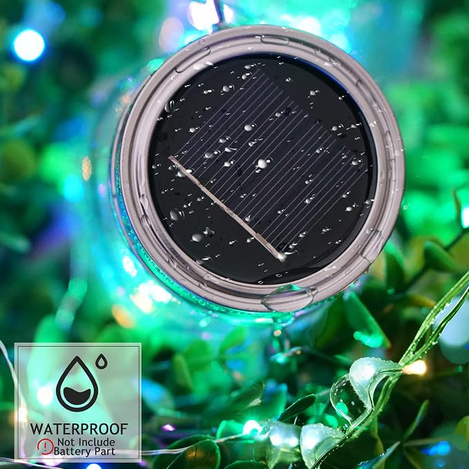 SmilingTown 30 LED 10 Packs Solar Mason Jar Lights [Updated] Fairy Firefly Jar Lids String Lights with Hangers Waterproof Patio Yard Garden Wedding Party Decoration - Colorful (NO Jars)