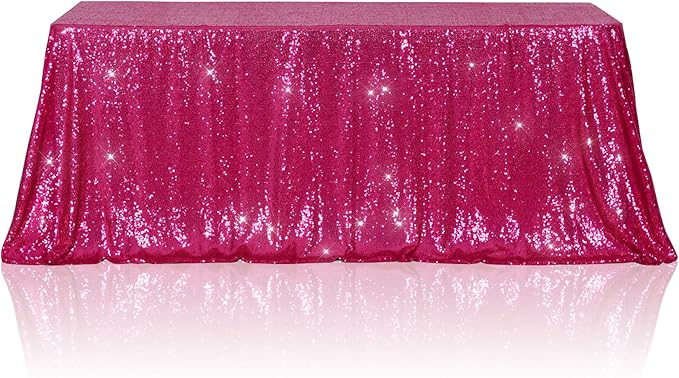 Poise3EHome Hot Pink Sequin Tablecloth 50×72 Inch Rectangle Sparkly Fabric Table Cover Overlay for Baby Shower Birthday Party Wedding Christmas Holiday Decoration
