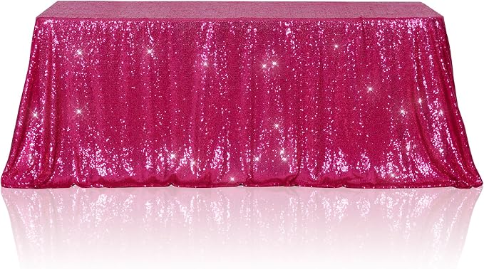 Poise3EHome Hot Pink Sequin Tablecloth 60×120 Inch Rectangle Sparkly Fabric Table Cloth for Baby Shower Birthday Party Wedding Christmas Holiday Decoration