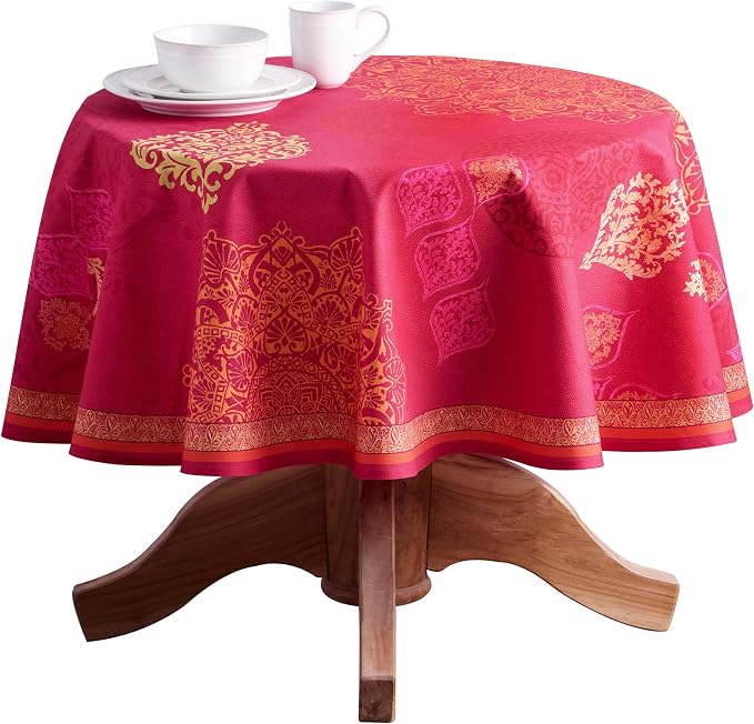 Maison d' Hermine Table Cloth Round Table 100% Cotton 69 Inches Fall Tablecloth Reusable Everyday Use for Thanksgiving Christmas Decorations Dining Farmhouse Party (Versailles)