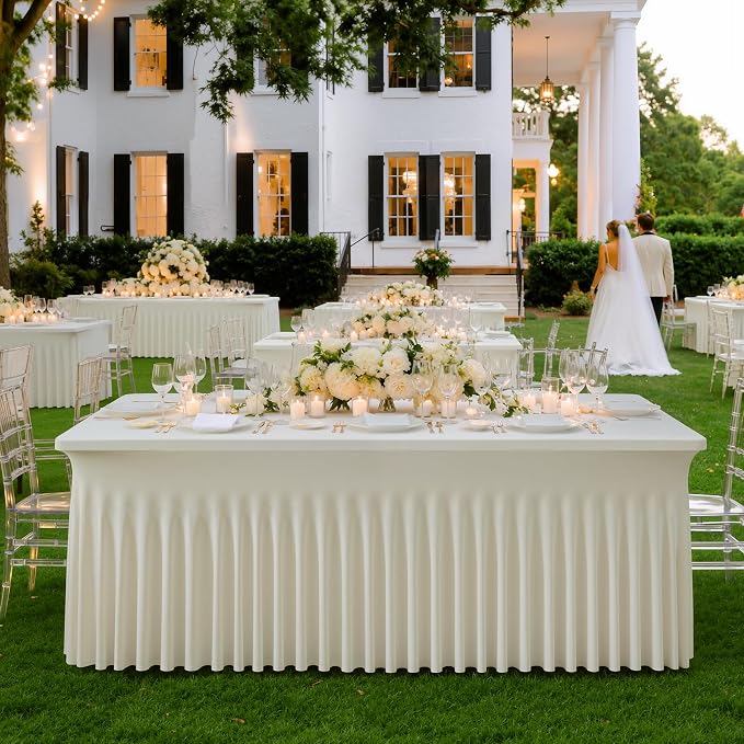 leegleri 2 Pack Beige Spandex Fitted Tablecloths for 6 Foot Rectangle Tables, Beige Stretch Table Cloth with Table Skirt, Wrinkle Free Spandex Table Covers 6ft for Parties, Weddings, Trade Shows