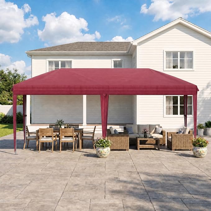 10x20 FT Portable Pop Up Canopy Tent with Sandbags, Adjustable Height Instant Gazebo Without Sidewalls,Waterproof Outdoor Canopy for Camping, Parties, Vendor Events (RED, 3m × 6m Without sidewalls)