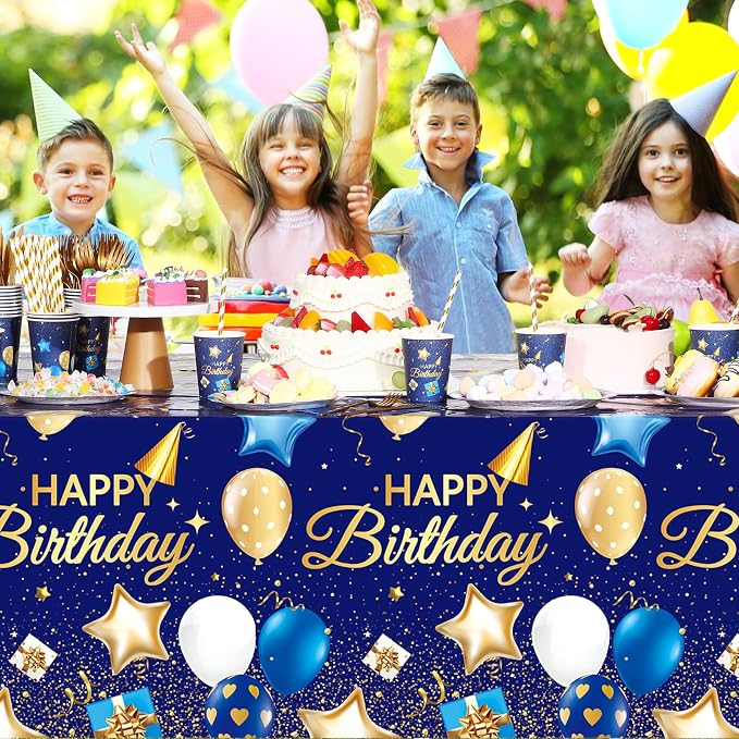 Norme 176 Pcs Navy Blue and Gold Birthday Tableware Set Birthday Decoration Includes Tablecloth Paper Plates Napkins Paper Cups Forks Knifes and Straws for 25 Guests Party Supplies (Fashion)