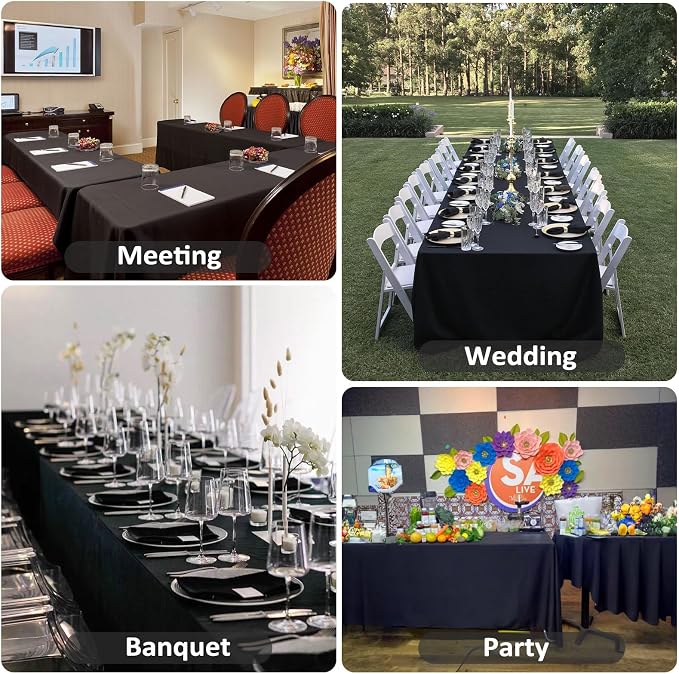 8 Pack Black Tablecloths 90 x 156 Inch Rectangular Table Cloths for Rectangle Tables 8ft, Wrinkle Resistant Black Table Cloth Washable Polyester Fabric for Buffet Wedding Party Banquet