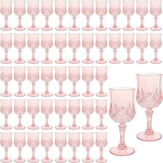 48 Pack Light Pink Plastic Wine Glasses Vintage Style Reusable Plastic Cups Suitable for Weddings Banquets Parties Birthdays