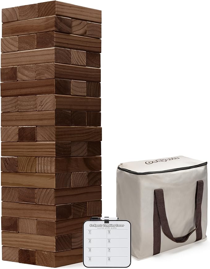 GoSports Giant Wooden Outdoor Stacking Game – Stacks Up to 3 ft – Large Toppling Tower with Case for Yard Games, Family Game Night, Camping, and Parties