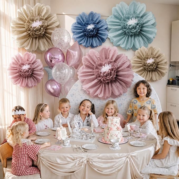 Giegxin 6 Pcs 31.5", 24" Boho Giant Paper Flowers Back to School Bulletin Board Decoration Large Pink Blue Classroom Tissue Flowers for Wall DIY Photo Backdrop Classroom First Day of School Party