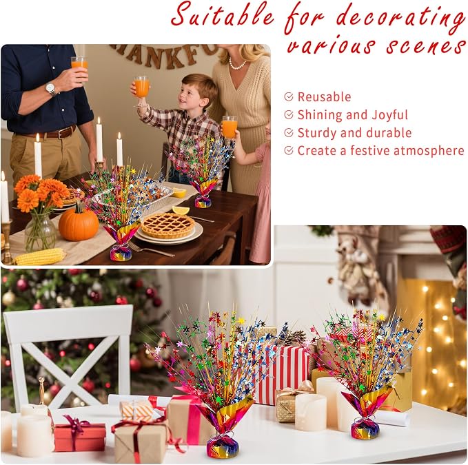 Metallic Star Spray Centerpieces 8 pack for Tables - Bulk 12.4" Foil Fountain Table Decorations for Large Events, Graduation 2026, Wedding Reception (Iridescence)