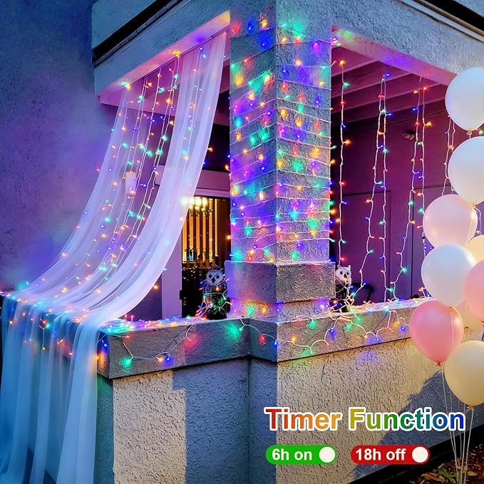 QITONG 2 Pack Battery Operated String Lights, Each 33ft 100 LED Multicolor Christmas Lights Outdoor Waterproof, 8 Modes Clear Wire Twinkle Fairy Lights Indoor with Remote