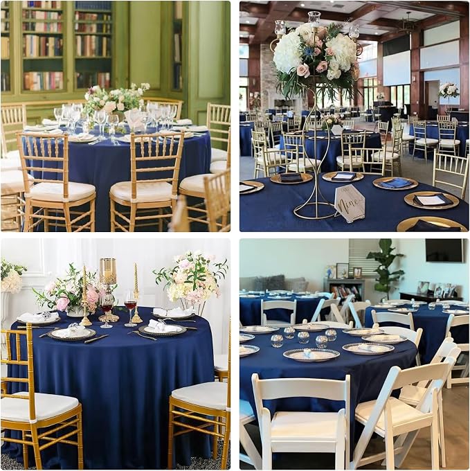 4 Pack 108 Inch Navy Blue Polyester Round Table Cloth Washable Fabric Table Covers for Wedding Dining Table Buffet Parties Banquet Decor