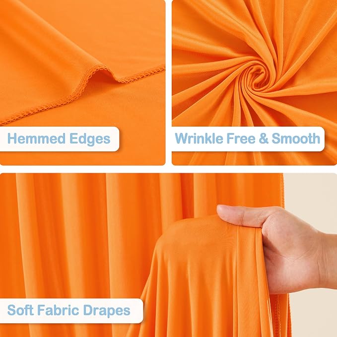 6 Panles Orange Backdrop Curtains - Wrinkle Free Fabric Backdrop Curtain for Photoshoot, 10FT Wedding Party Photo Backdrop Drapes for Birthday Baby Shower Photography Stage Background Decorations