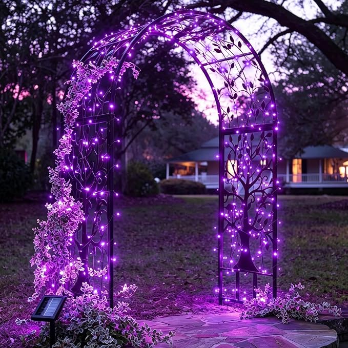 QITONG Purple Solar String Lights, 2 Pack Each 33ft 100 LED Solar Christmas Fairy Lights Outdoor Waterproof, 8 Modes Green Wire Twinkle Lights for Outside