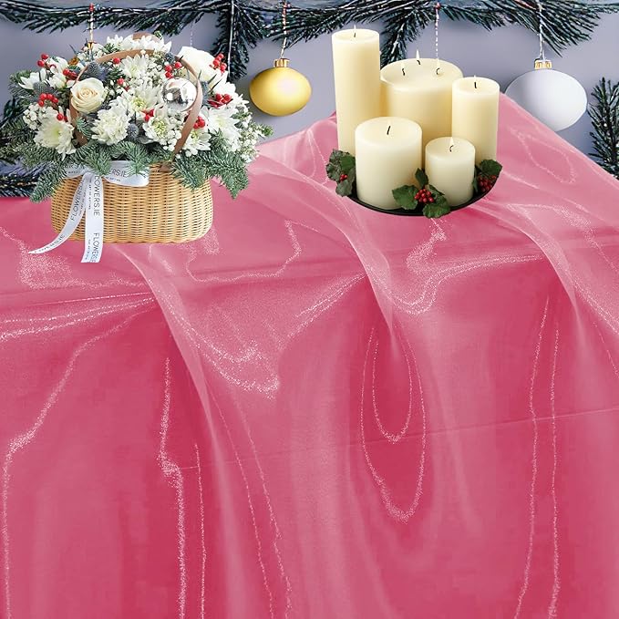 MDS Pack of 85 Yard Sheer Organza Fabric for Wedding Party Home Event Banquet Decorations, Backdrop Curtain Craft Dress Sewing Fashion DIY Crystal Organza Tulle Fabric Bolt 44” Wide - Coral