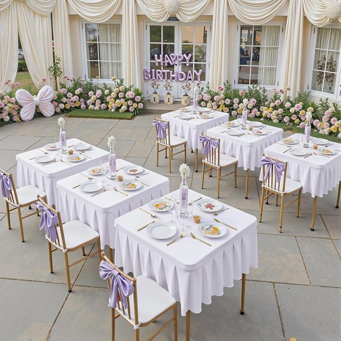 Shillance 34x34 Inch White Spandex Square Tablecloth 2 Pack,Wrinkle Free White Fitted Table Cloth for Square Tables,Washable Pleated Table Cover for Wedding Birthday Cocktail Party Buffet Dinner