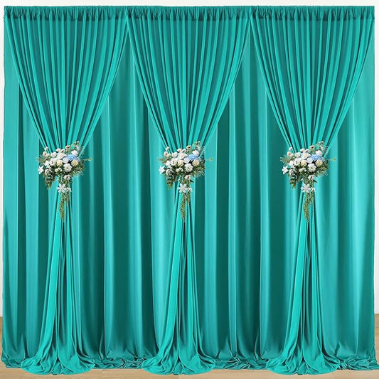 30x10ft Turquiose Backdrop Curtains for Parties, 6 Panels 5x10ft Wrinkle-Free Polyester Background Curtains for Wedding, Birthday, Baby Shower,Graduation, Decorations