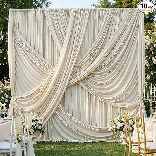 50ft×12ft Beige Backdrop Curtain for Wedding Parties, 10 Panels Wrinkle Free Polyester Photo Backdrop Drapes Back Drop Cloth for Birthday Photography Background