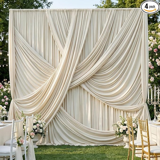 20ft×12ft Beige Backdrop Curtain for Wedding Parties, 4 Panels Wrinkle Free Polyester Photo Backdrop Drapes Back Drop Cloth for Birthday Photography Background