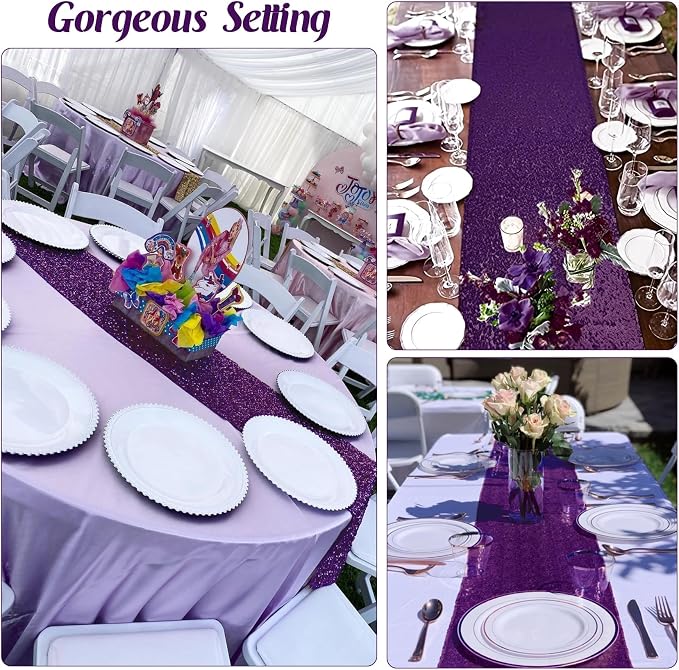 6 Pack Purple Sequin Table Runner 12" x 72" Sparkle Table Runner for Baby Bridal Shower Wedding Birthday Party Table Decor (Purple)