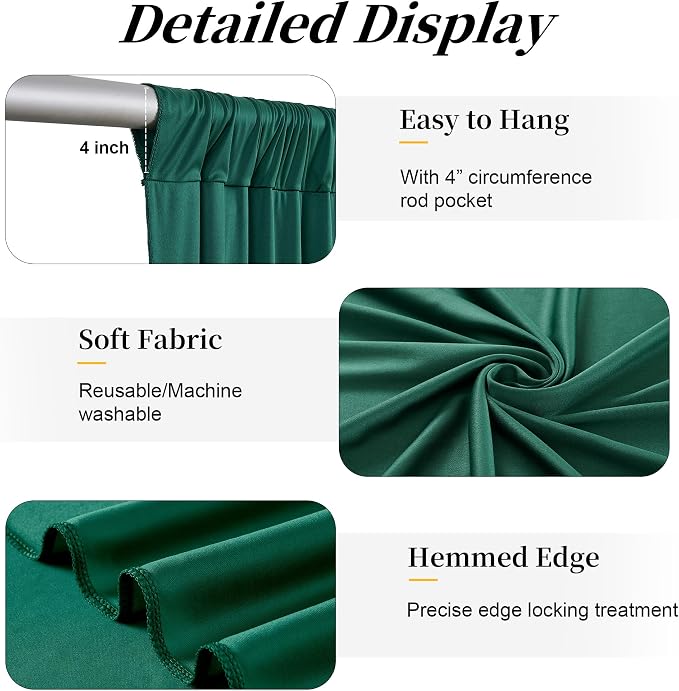 20ft x 12ft Wrinkle Free Hunter Green Backdrop Curtains for Parties, Silky Photo Backdrop Drapes 12FT Long Back Drop Cloth for Wedding Birthday Photography Background Decor