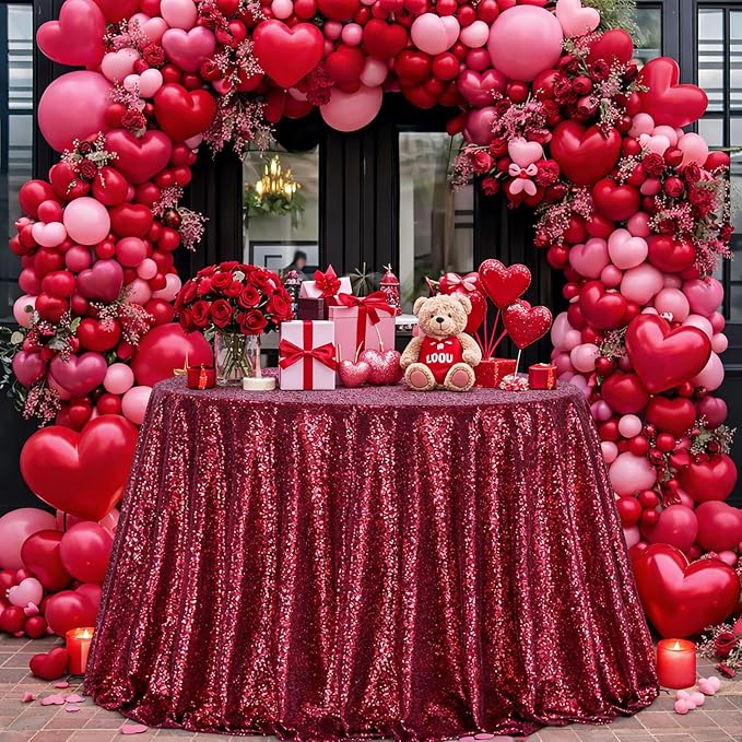B-COOL Round Sequin Tablecloth Draping Decorations: Burgundy 90 Inch Tablecloths Sequin Overlay Green Shimmer Fabric for Birthday Dinner Parties Valentines Day Graguation Christmas