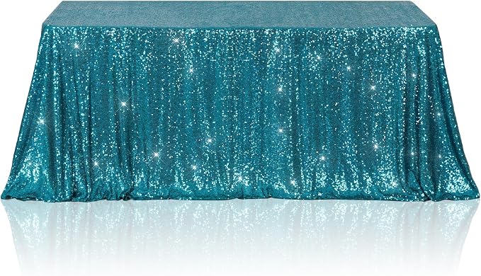 Poise3EHome Teal Sequin Tablecloth 50×80 Inch Rectangle Sparkly Fabric Table Cover Overlay for Baby Shower Birthday Party Wedding Christmas Holiday Decoration