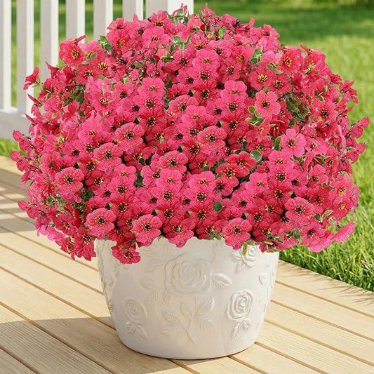 Artificial Flowers Fake Plants for Outdoors Spring Decoration, 13Bundles Silk Realistic UV Resistant Faux Flowers for Outside Planter Porch Yard Patio Garden Home Indoor, Rose