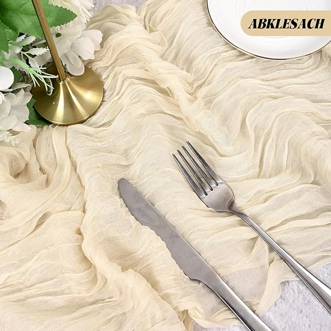12 Pack Ivory Cheesecloth Table Runner 120 inch Fall Thanksgiving Boho Cream Rustic Gauze Farmhouse 10FT Cheese Cloth Runner for Baby Shower Wedding Party Holiday Home Decor